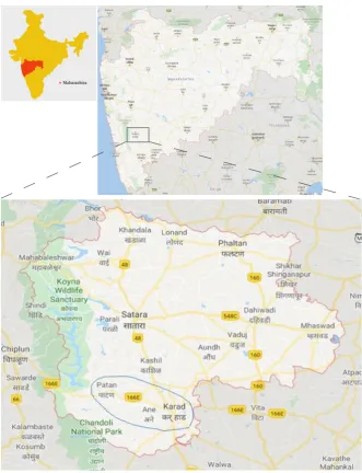 Figure 1. Study area—location of Karad and Patan Tahasils of Satara District.  Source: Google maps.