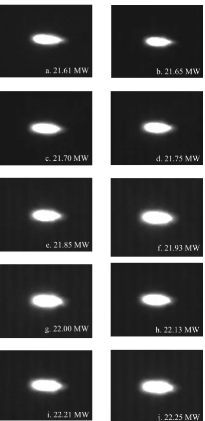Fig. 3  Series of plasma images produced by combination  power. Magnification factor is 5 lenses technique correspond to the increasing laser peak   x big
