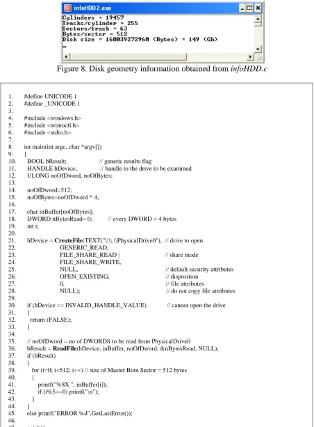 Figure 8. Disk geometry information obtained from  infoHDD.c  