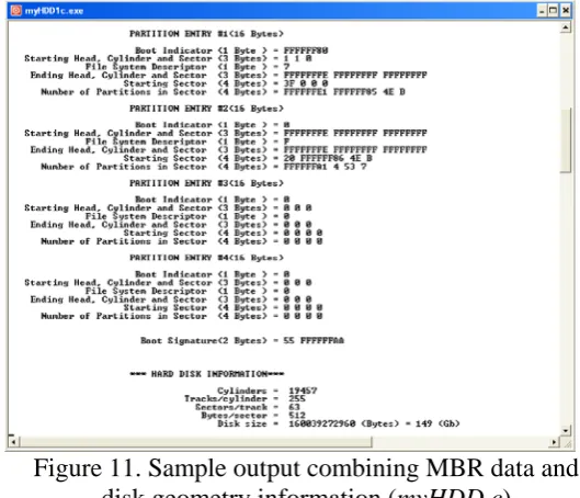 Figure 10. MBR data output from infoMBR.c  