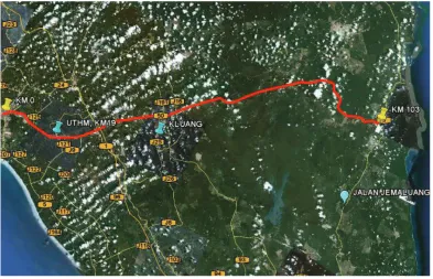 Figure 1.3: Study area from KM 0 to KM 103 in FT 050 (Google, 2011) 