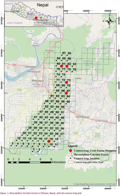 Figure  1. Barandabhar Corridor Forest in Chitwan, Nepal, with the camera trap grid.