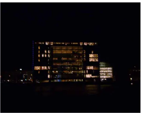 Figure 7. The building exposes its depth at night. 