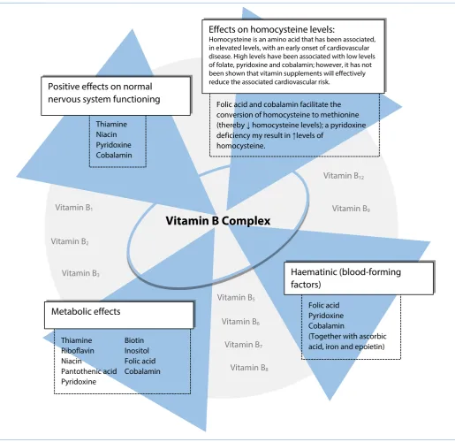 Figure 1.Figure 1. Simplified summary of the B-complex vitamins and their major areas of physiological functioning Simplified summary of the B-complex vitamins and their major areas of physiological 5,6,8 