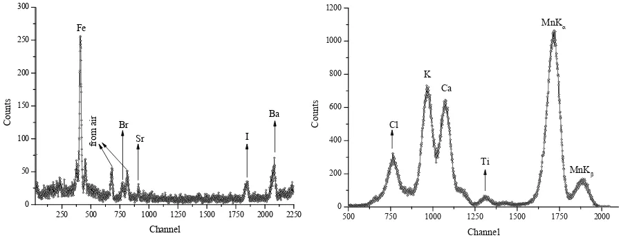 Figure 2. Typical spectra of sample recorded with Ultra-LEGe detector using (a) Fe-55 and (b) Am-241 radioisotopes.