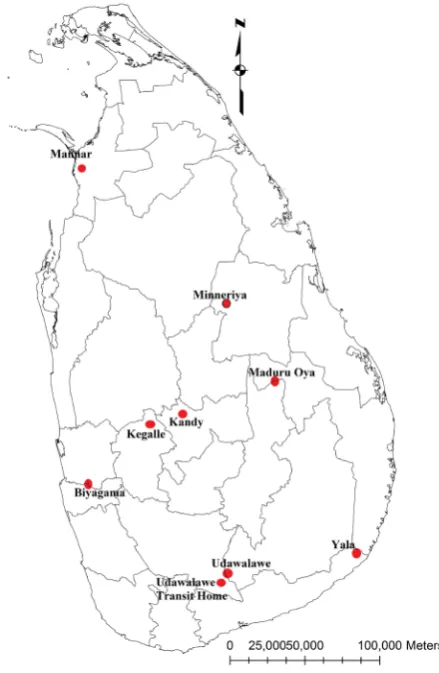 Figure 1. Sample collection sites of elephants in Sri Lanka