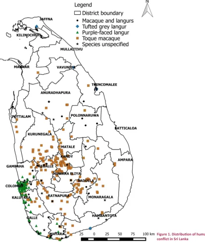 Figure 1. Distribution of human-monkey conflict in Sri Lanka