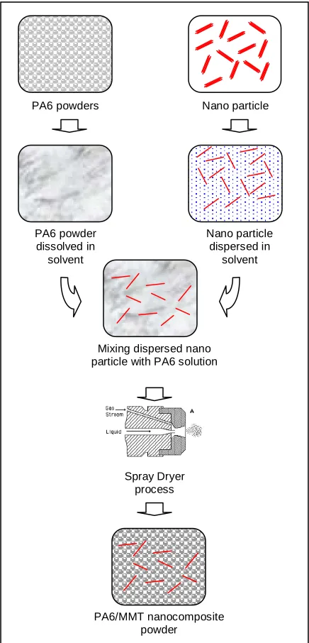 Figure 2: Schematic representation of of nano additive particles and PA6 by using preparation procedure for PNC, consisting a solution method  