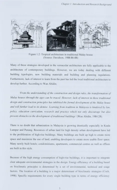 Figure 1.2: Tropical architecture in traditional Mala hou ( ource: Da id on, 1988:86-88) 