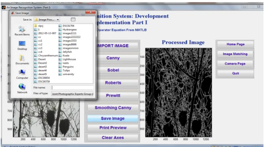 Figure 5.  A GUI screen showing the saving of an output image. 
