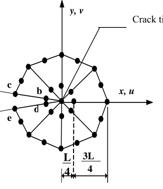 FIGURE 1 Quarter-point triangular elements around the crack tip 