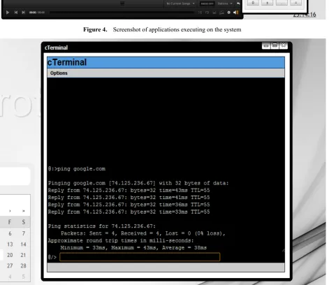 Figure 4.  Screenshot of applications executing on the system 