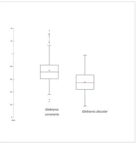 Figure 3. Box plot of alignment of glands distributed along the cypselas of Glebionis coronaria and G