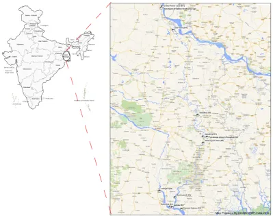 Figure 1. The sampling stations in dolphin habitat on the river Ganga and its tributaries
