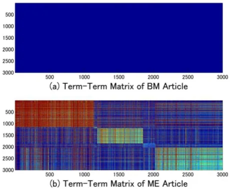 Fig.6. Visualized features of articles related to ERP: average term-term matrix of (a) BM article and (b) ME 