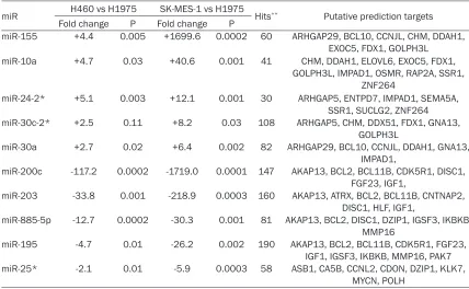 Table 4. The most differentially expressed miRs in 3 NSCLC cell lines