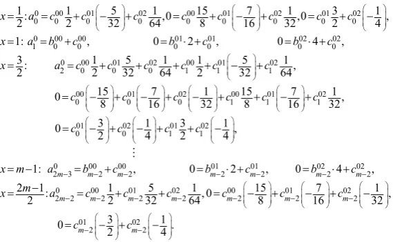 Table 1.  Values of basic functions and their derivatives in points of an interval [0, 2]