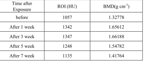 Table 3.  TheROI and BMD of Calcium Phosphate before and after Exposure 