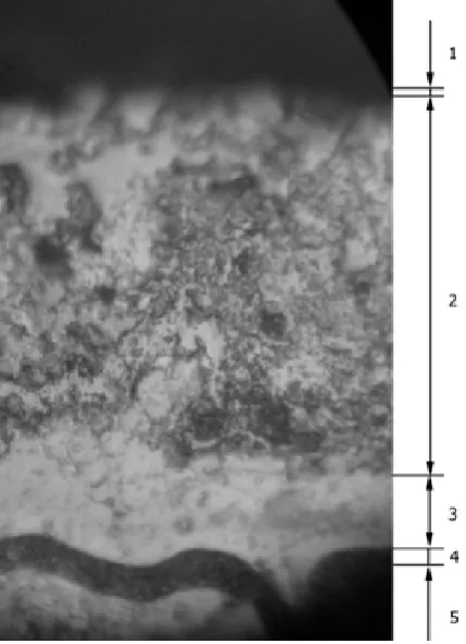 Figure 7.  The microhardness averaged diffusion hardened layer of chemically Ni-Co-P coating for recipe №3 and diffusion Cr-Ti regimes: isothermal holding 1 hour at 800°C, diffusive saturation Cr-Ti 7 hours at a temperature of 1100°C 