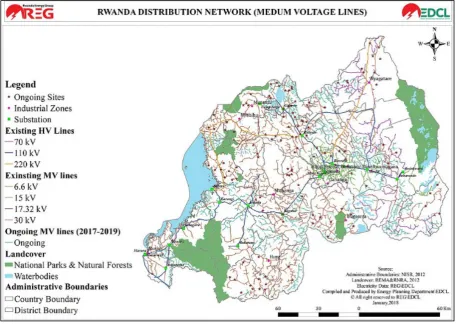 Figure 2.  Rwanda Electricity Transmission Network and Distribution, Source: REG [4] 