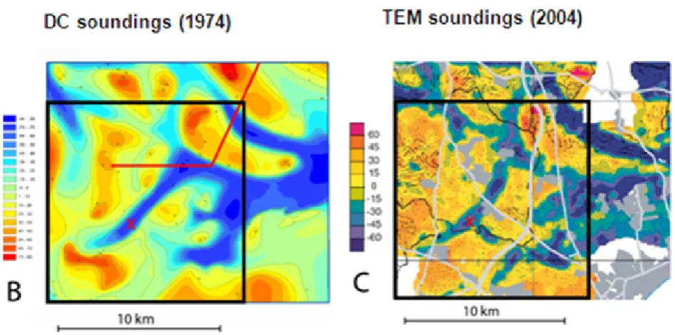 Figure 4.  Above is shown the density of data in the test area. Density of boreholes ~3/km2