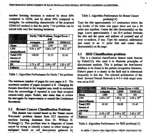 Table 2. Algorithm Pcrforuaqc€ for Breast Cancerproblemfi4J