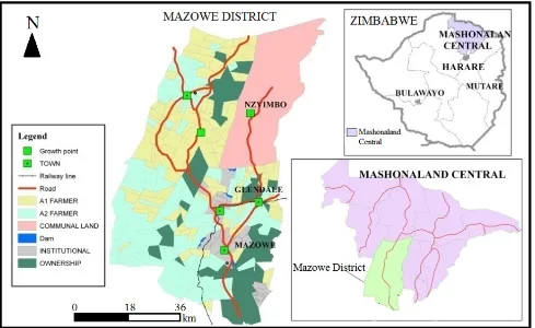 Figure 1.  Location of Mazowe District 