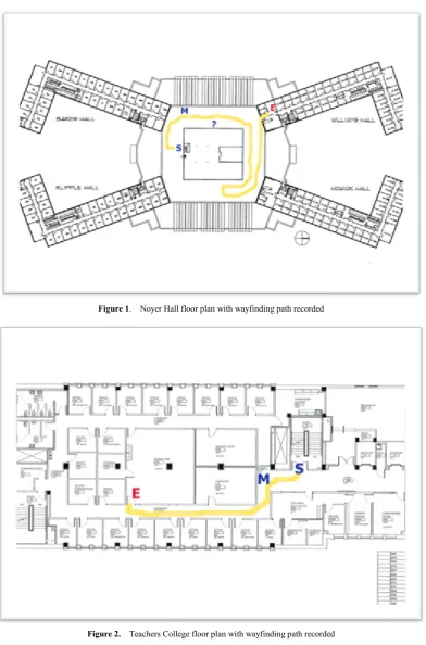 Figure 2.  Teachers College floor plan with wayfinding path recorded 