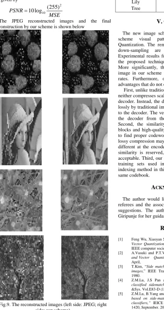Fig.9. The reconstructed images (left side: JPEG; rightside: our scheme)