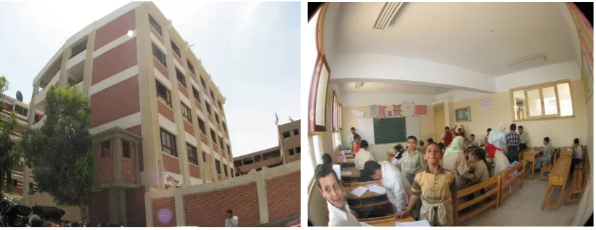 Figure 3.  Typical plan and section of the governmental primary schools built by GAEB including the location of the temperature and humidity data loggers and sensors 