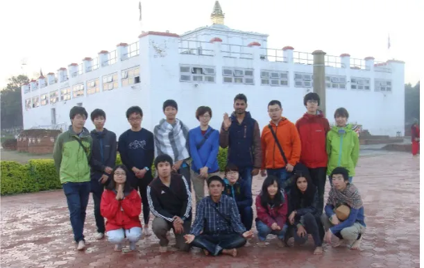 Figure 22.  Students are impressed to be at the birth place of Gautama Buddha (5th tour, March 2016)