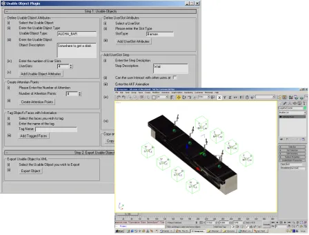 Figure 3. The 3D Studio Max plug-in for creating smart-objects. Bar object is shown with dummy objects