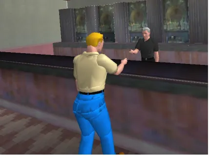 Figure 4. The smart bar object in action. A customer pays the barman for a drink. 