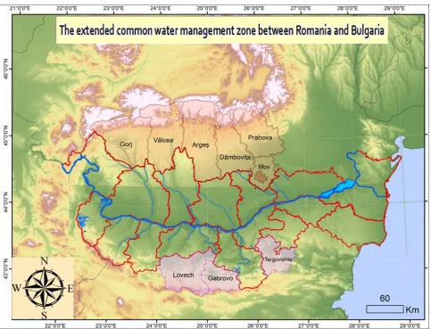 Figure 4.  Our proposal for expanding the shared management of rivers, in accordance with the hydrological basins between the Carpathians and Balkan Mountains (6 new counties in Romania and 3 more in Bulgaria) 