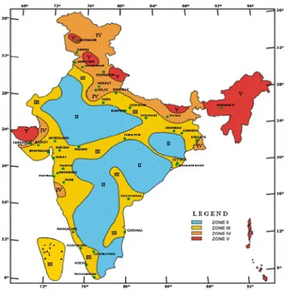 Figure 2.  The seismic zone map of India [WCNDM, 2004] 