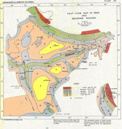 Figure 3.  Heat Flow Map of India [GSI, 1987 &1991] 