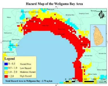 Figure 3.  Inundation Depth distribution in Weligama Bay area 