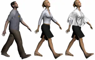 Figure 2: Character 1, character 2 and character 2 withdeformable clothing.