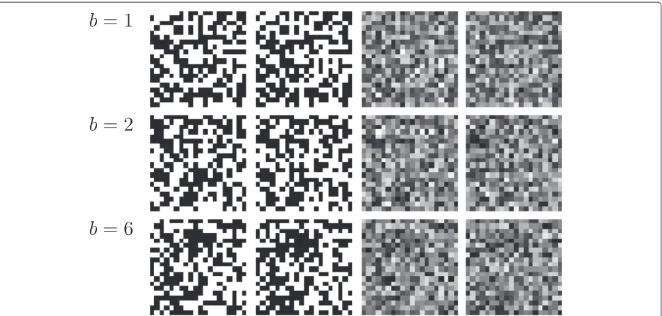 Figure 3 Example of a 20m × 20 code which is printed and scanned by an opponent. Main and opponent channels are identical, mb = 50,w = 150, σb = 40, and σw = 40.