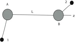 Figure 2. Two ions placed on the distance L and centers of theirelectronic clouds.