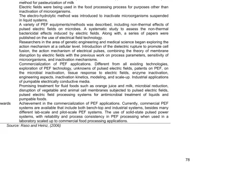 Table 2. Chronological developments in pulsed electric field processing 