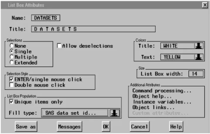 Figure 2: List Box Attributes Windows