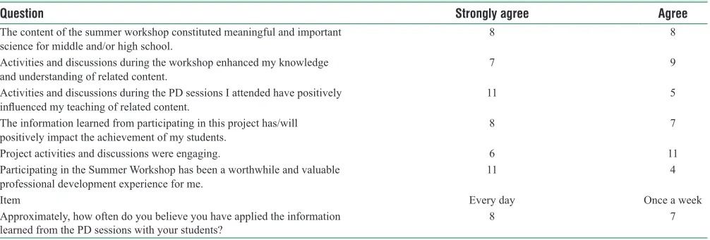 Table 3: Participant overall satisfaction with summer workshop (n=17)