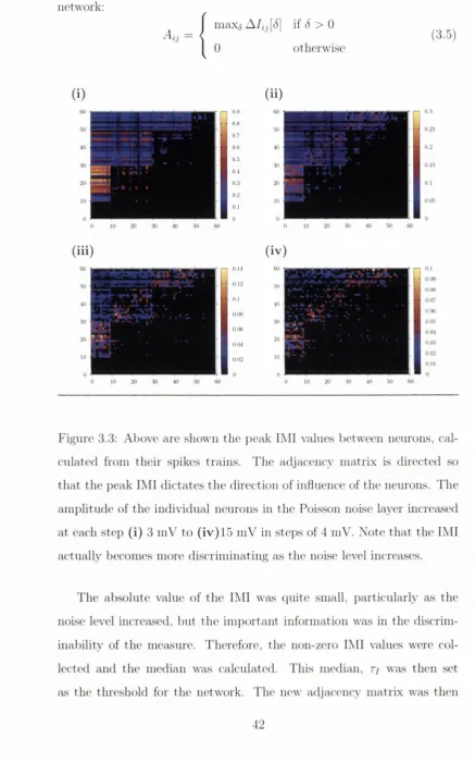 Figure 3.3: Above are shown the peak IMI vahies between neiuons, cal­