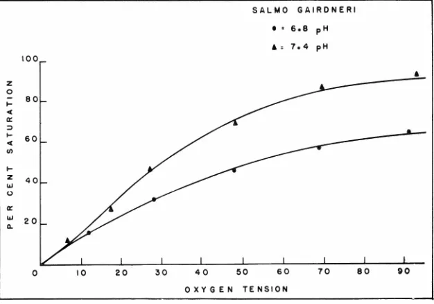 Fig. 3-0xybemoglobin affinity curves for rainbow trout (Salmo gairdneri) determined at 25°C