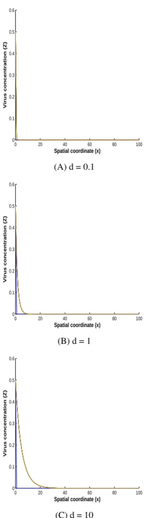 Figure 6. Proﬁle of the virus concentration for m = 1.5.
