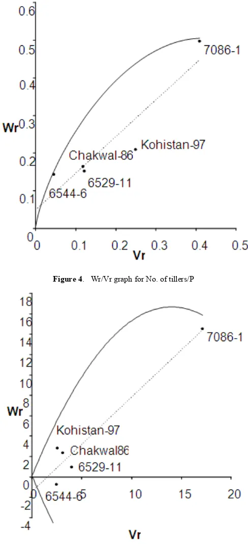 Figure 4.  Wr/Vr graph for No. of tillers/P 