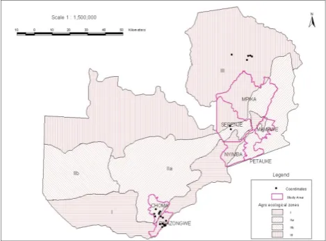 Figure 1.  Location of study sites, note Chipepo located on the south eastern border near Sinazongwe 