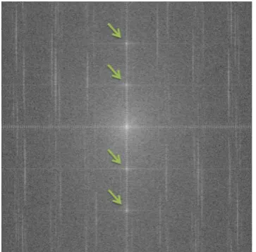 Fig. 3.Fourier spectrum of Figure 1. The bright points in  the spectrum indicate the components of the noise