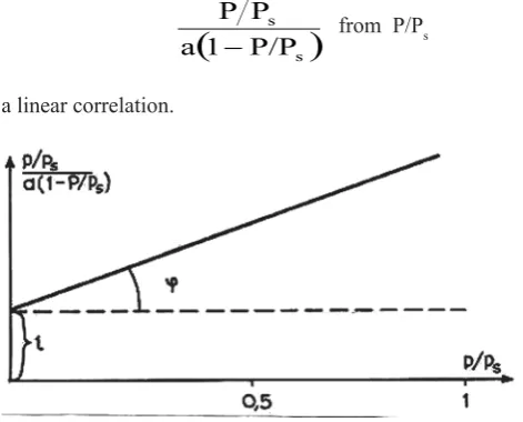 Fig. 3. Adsorption isotherm in the coordinates of the linearized BET equation.